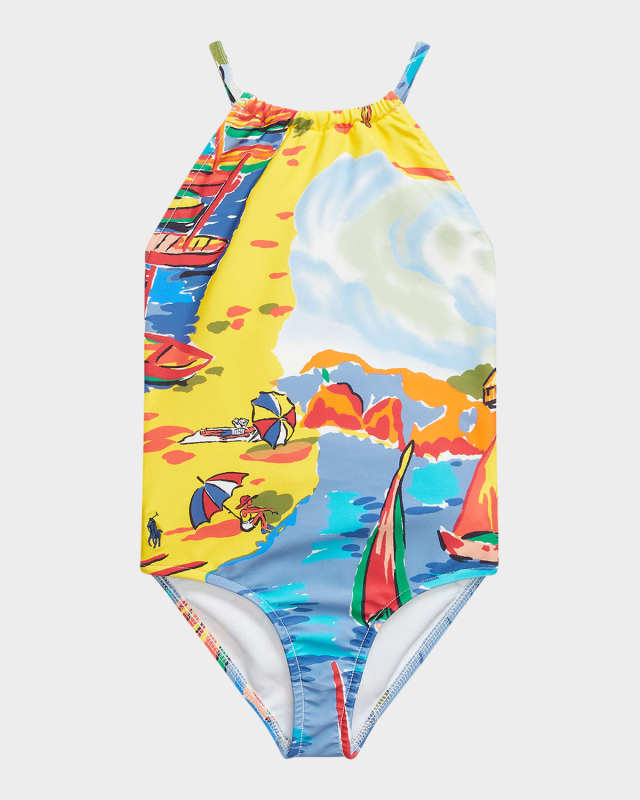 Girl's Printed Ruffle One-Piece Swimsuit, Size 2-6X